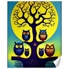 Owl Animal Cartoon Drawing Tree Nature Landscape Canvas 11  X 14  by Uceng