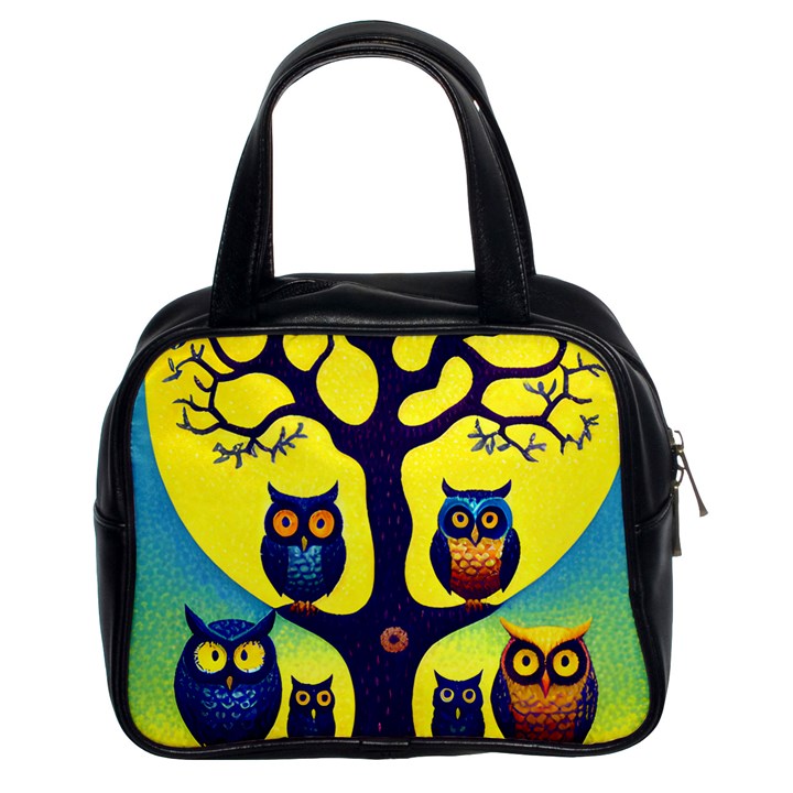 Owl Animal Cartoon Drawing Tree Nature Landscape Classic Handbag (Two Sides)