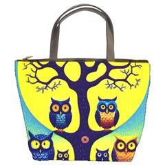 Owl Animal Cartoon Drawing Tree Nature Landscape Bucket Bag by Uceng