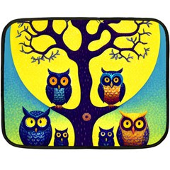 Owl Animal Cartoon Drawing Tree Nature Landscape Two Sides Fleece Blanket (mini) by Uceng