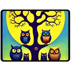 Owl Animal Cartoon Drawing Tree Nature Landscape Fleece Blanket (large) by Uceng