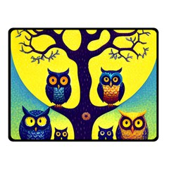 Owl Animal Cartoon Drawing Tree Nature Landscape Fleece Blanket (small) by Uceng