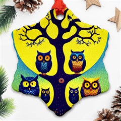 Owl Animal Cartoon Drawing Tree Nature Landscape Ornament (snowflake)