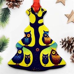 Owl Animal Cartoon Drawing Tree Nature Landscape Ornament (christmas Tree) 