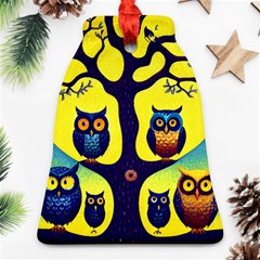 Owl Animal Cartoon Drawing Tree Nature Landscape Ornament (bell) by Uceng