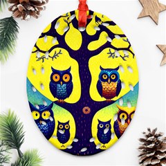 Owl Animal Cartoon Drawing Tree Nature Landscape Ornament (oval Filigree)