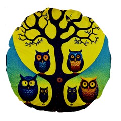 Owl Animal Cartoon Drawing Tree Nature Landscape Large 18  Premium Flano Round Cushions by Uceng