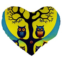 Owl Animal Cartoon Drawing Tree Nature Landscape Large 19  Premium Flano Heart Shape Cushions by Uceng