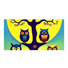 Owl Animal Cartoon Drawing Tree Nature Landscape Satin Wrap 35  X 70  by Uceng