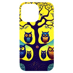 Owl Animal Cartoon Drawing Tree Nature Landscape Iphone 14 Pro Max Black Uv Print Case