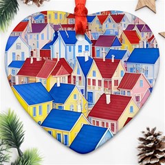 City Houses Cute Drawing Landscape Village Ornament (heart)