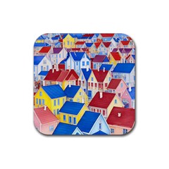 City Houses Cute Drawing Landscape Village Rubber Coaster (square) by Uceng