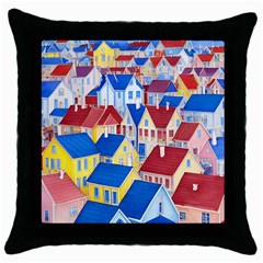 City Houses Cute Drawing Landscape Village Throw Pillow Case (black) by Uceng