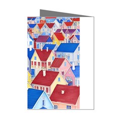 City Houses Cute Drawing Landscape Village Mini Greeting Cards (pkg Of 8) by Uceng