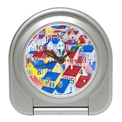 City Houses Cute Drawing Landscape Village Travel Alarm Clock by Uceng