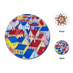 City Houses Cute Drawing Landscape Village Playing Cards Single Design (round)