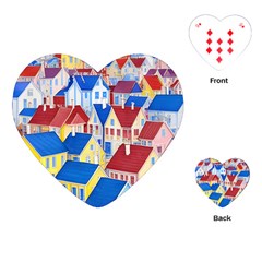 City Houses Cute Drawing Landscape Village Playing Cards Single Design (heart)