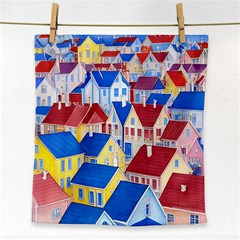 City Houses Cute Drawing Landscape Village Face Towel by Uceng