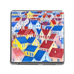 City Houses Cute Drawing Landscape Village Memory Card Reader (square 5 Slot) by Uceng