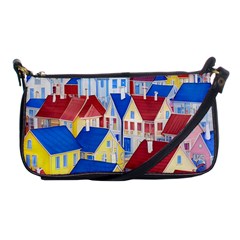 City Houses Cute Drawing Landscape Village Shoulder Clutch Bag by Uceng