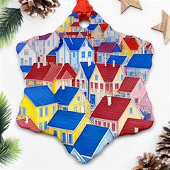 City Houses Cute Drawing Landscape Village Ornament (snowflake)