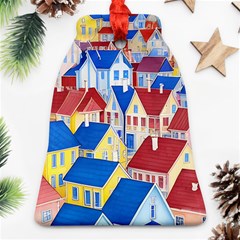 City Houses Cute Drawing Landscape Village Ornament (bell) by Uceng