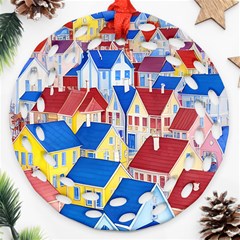 City Houses Cute Drawing Landscape Village Round Filigree Ornament (two Sides)