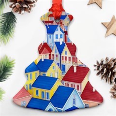 City Houses Cute Drawing Landscape Village Christmas Tree Ornament (two Sides)