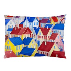 City Houses Cute Drawing Landscape Village Pillow Case (two Sides) by Uceng