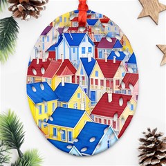 City Houses Cute Drawing Landscape Village Ornament (oval Filigree)