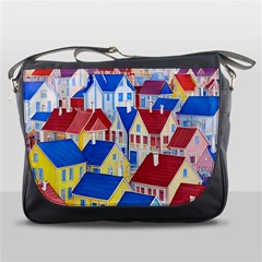 City Houses Cute Drawing Landscape Village Messenger Bag by Uceng