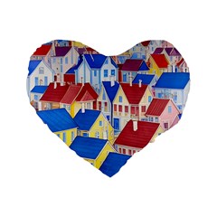 City Houses Cute Drawing Landscape Village Standard 16  Premium Heart Shape Cushions by Uceng