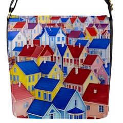 City Houses Cute Drawing Landscape Village Flap Closure Messenger Bag (s) by Uceng