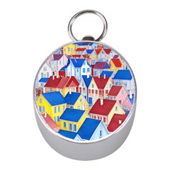 City Houses Cute Drawing Landscape Village Mini Silver Compasses by Uceng