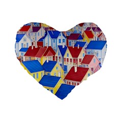 City Houses Cute Drawing Landscape Village Standard 16  Premium Flano Heart Shape Cushions by Uceng