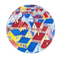 City Houses Cute Drawing Landscape Village Mini Round Pill Box by Uceng