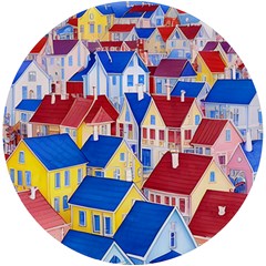 City Houses Cute Drawing Landscape Village Uv Print Round Tile Coaster by Uceng