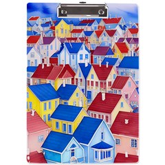 City Houses Cute Drawing Landscape Village A4 Acrylic Clipboard by Uceng