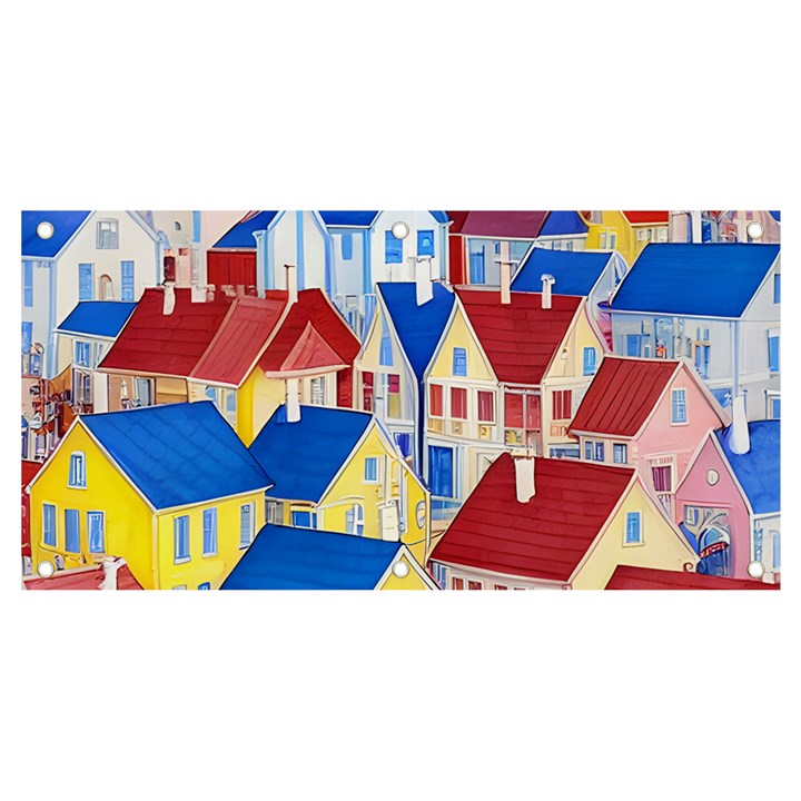 City Houses Cute Drawing Landscape Village Banner and Sign 4  x 2 