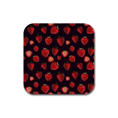 Watercolor Strawberry Rubber Square Coaster (4 Pack) by SychEva