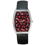 Watercolor Strawberry Barrel Style Metal Watch Front