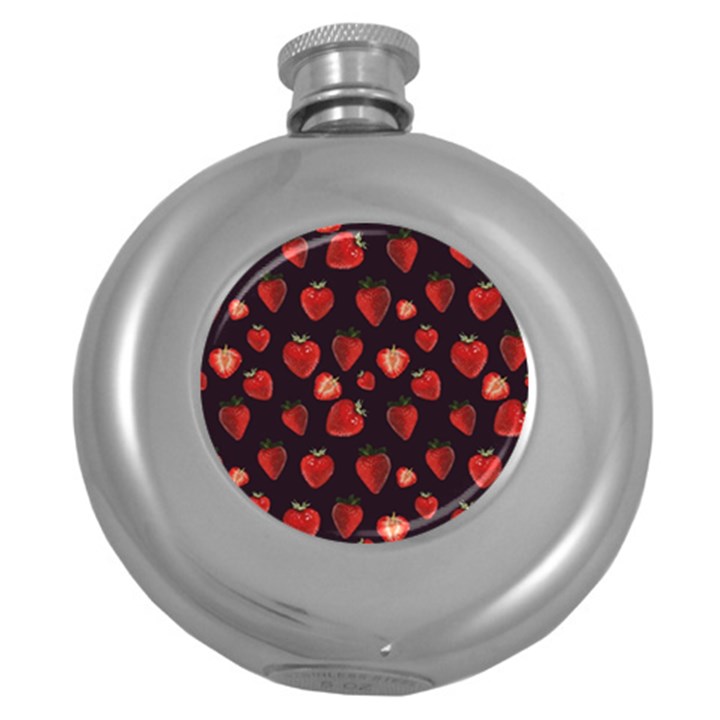 Watercolor Strawberry Round Hip Flask (5 oz)