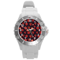 Watercolor Strawberry Round Plastic Sport Watch (l) by SychEva