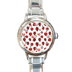 Strawberry Watercolor Round Italian Charm Watch by SychEva