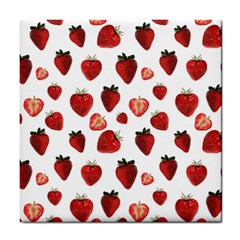 Strawberry Watercolor Tile Coaster by SychEva