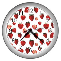 Strawberry Watercolor Wall Clock (silver) by SychEva