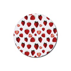 Strawberry Watercolor Rubber Coaster (round) by SychEva