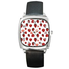 Strawberry Watercolor Square Metal Watch by SychEva