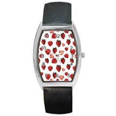 Strawberry Watercolor Barrel Style Metal Watch by SychEva