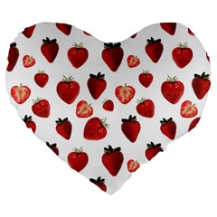 Strawberry Watercolor Large 19  Premium Flano Heart Shape Cushions by SychEva